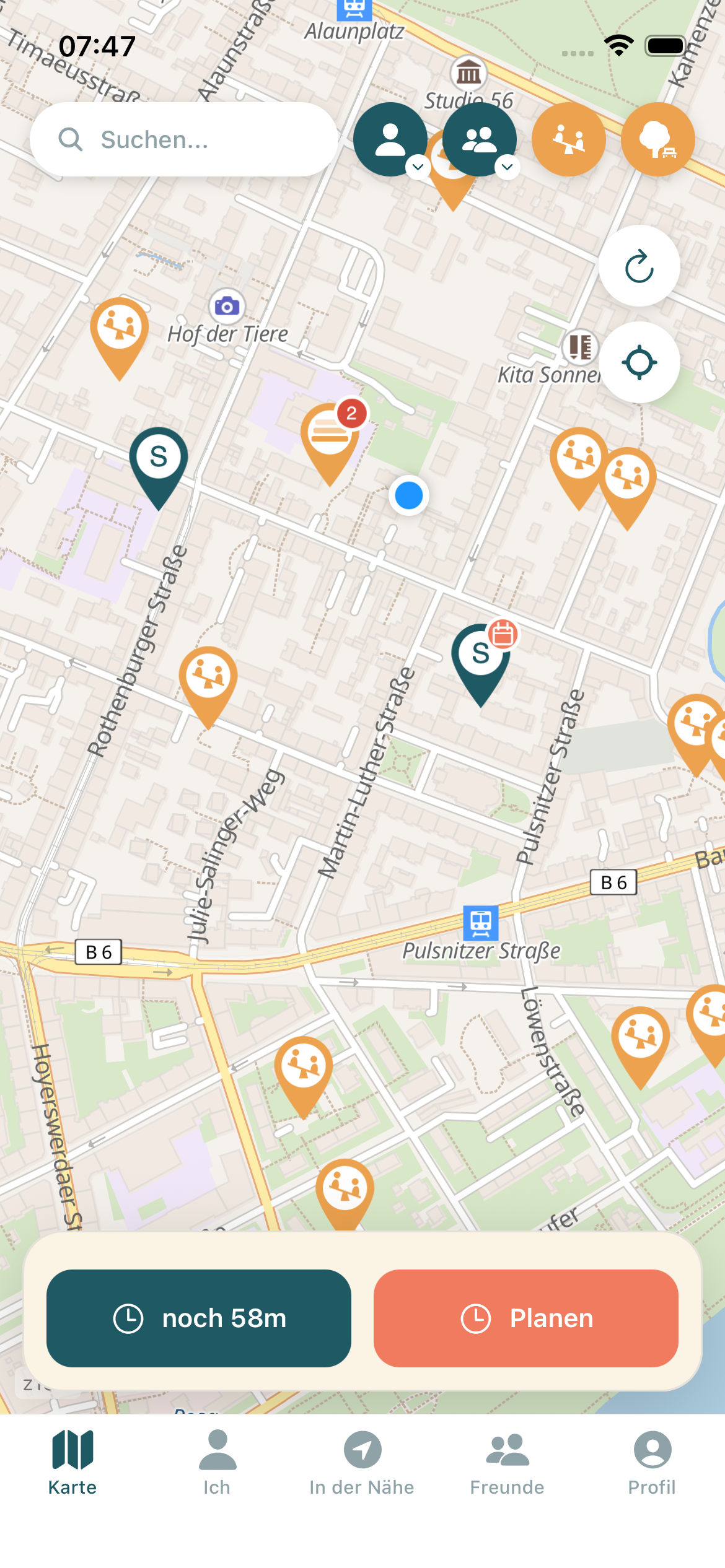 Karte mit Pins deiner Freunde