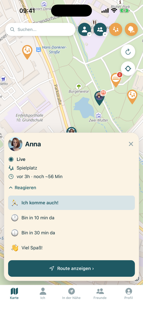 Auf einen Live-Besuch reagieren und Bescheid geben, wann man da ist